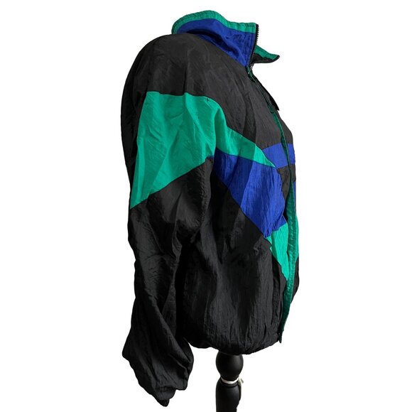 Vintage Turnpoint Abstract Windbreaker Jacket Sz Large Mens Black Green Blue Lon - Picture 11 of 11